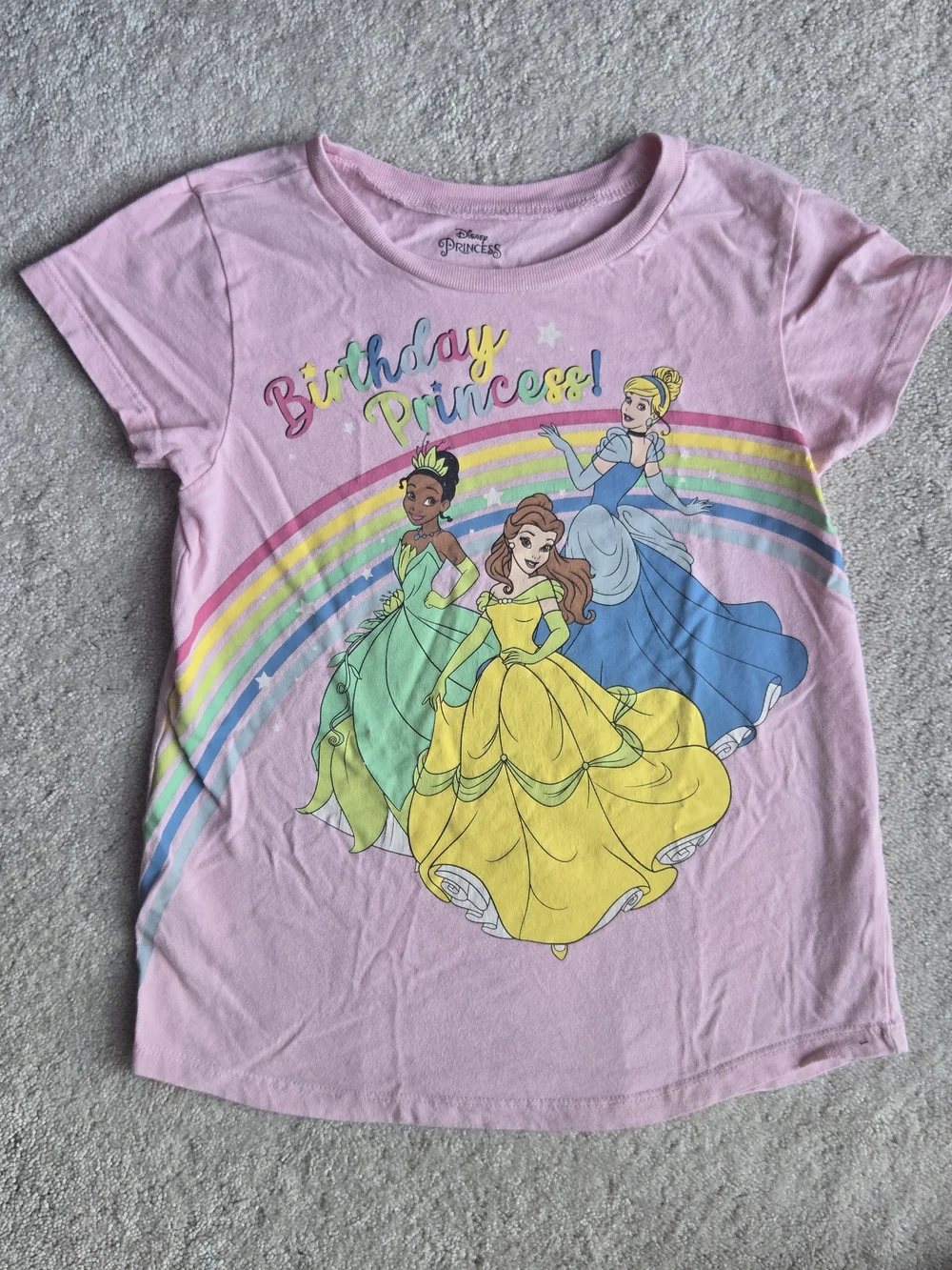 Disney Pink 'Birthday Princess' Short Sleeve Tee with Rainbow Princes Dresses